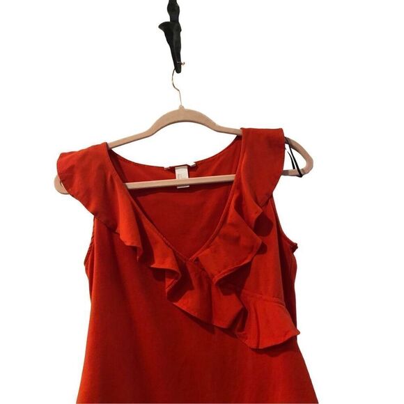 H&M L Ruffled Stretchy Halter V Neck Ruffled Orange Bodysuit - Picture 7 of 10